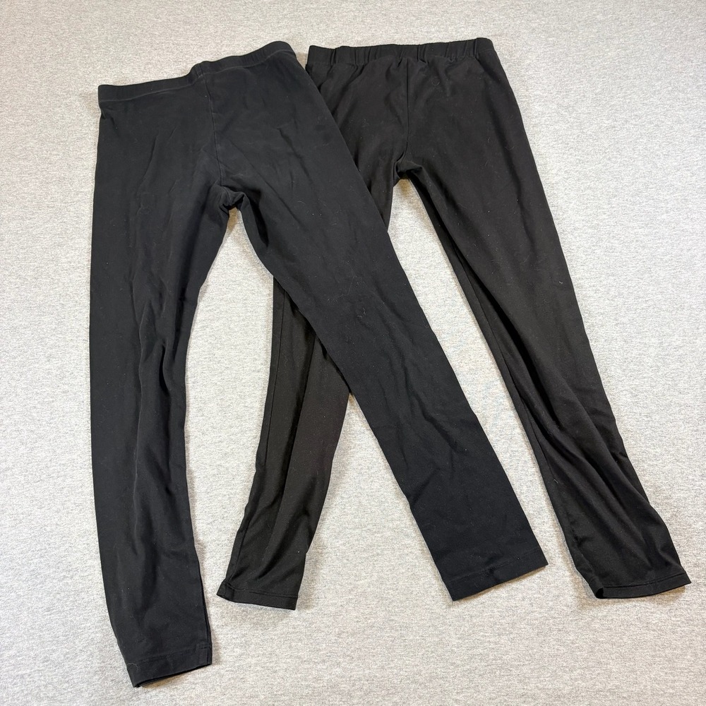 Wonder Nation Leggings Lot Girls Size L Black Cotton Poly Blend Pants 2 Pair